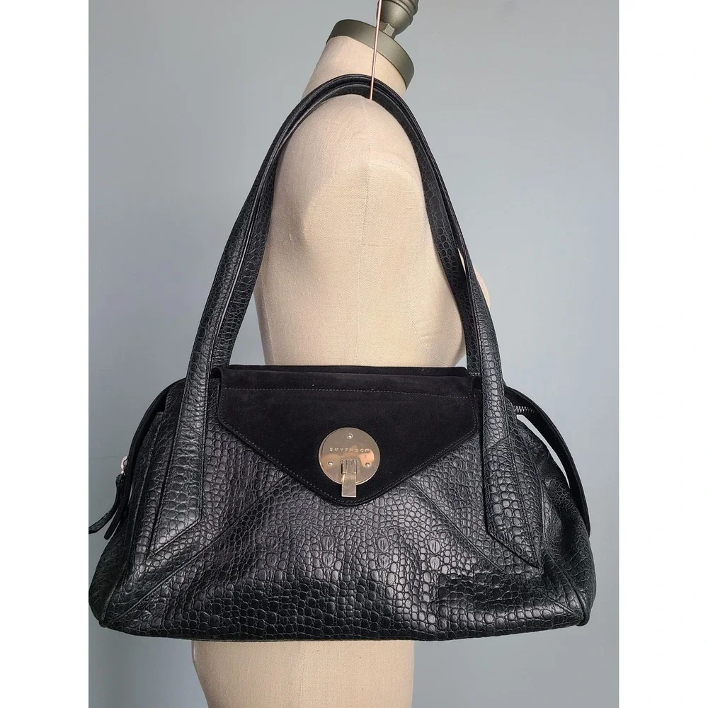Smythson of Bond Street Alligator Leather Purse Black Suede Vintage Luxury‎ Euro